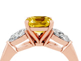 Rose gold Three-Stone Cushion Cut Yellow Sapphire Ring with Pear Side Stones and Four-Prong Setting_28