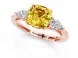 Rose gold Three-Stone Cushion Cut Yellow Sapphire Ring with Pear  Side Stones in Four-Prong Setting_13
