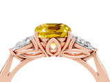 Rose gold Three-Stone Cushion Cut Yellow Sapphire Ring with Pear  Side Stones in Four-Prong Setting_16