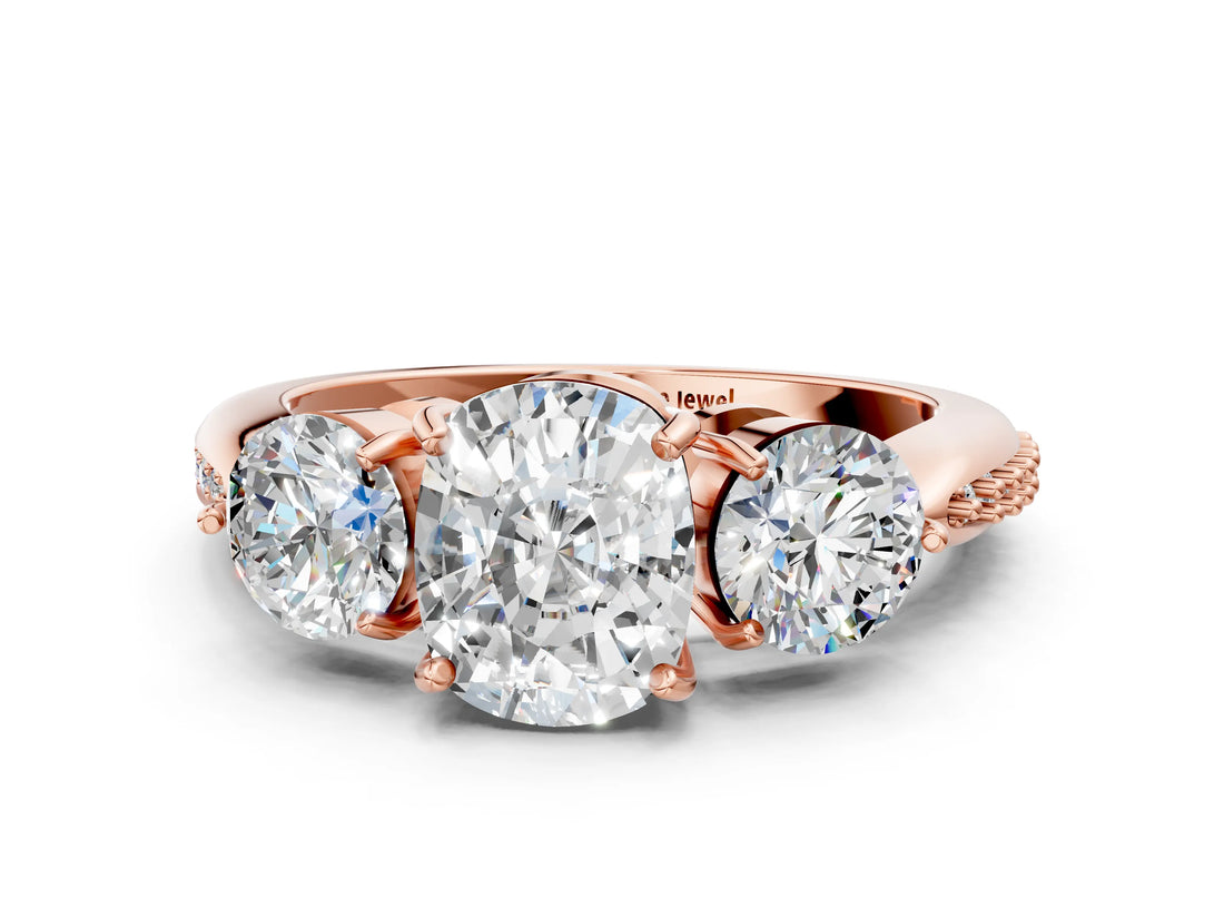 Rose gold Three-Stone Cushion Diamond Channel Set Engagement Ring with Prong Setting_15