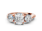 Rose gold Three-Stone Cushion Diamond Channel Set Engagement Ring with Prong Setting_15