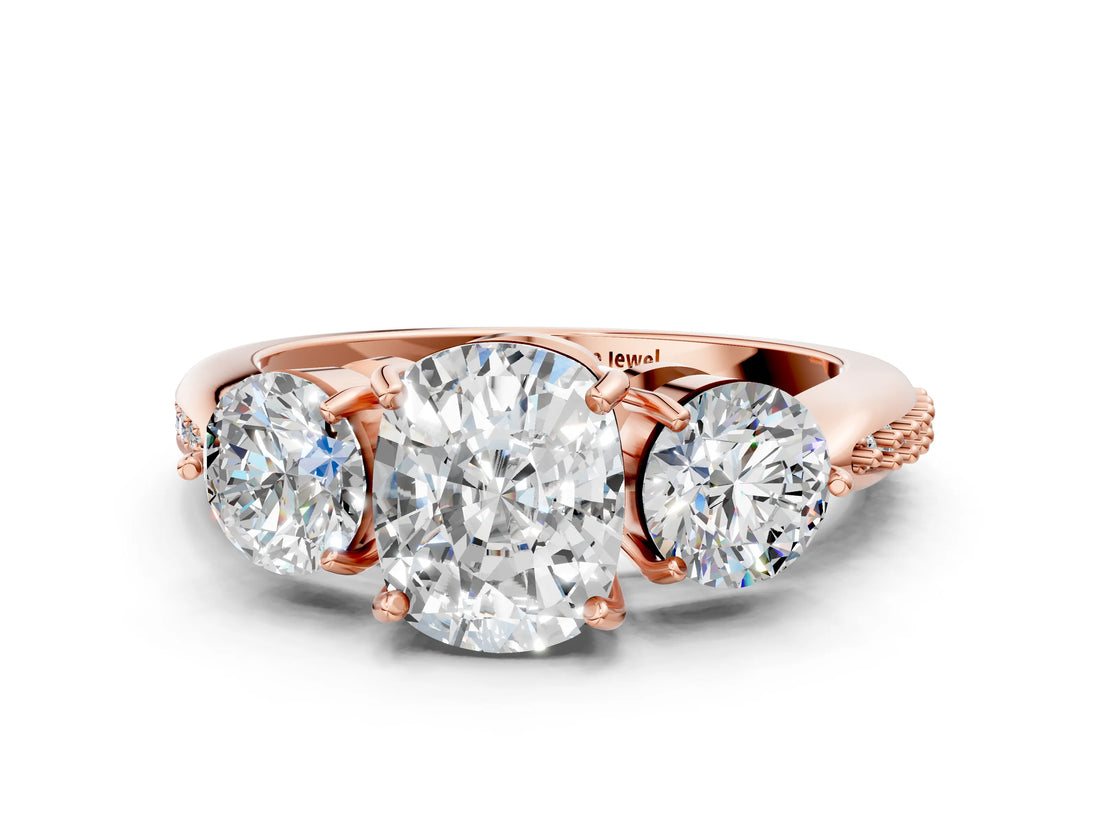Rose gold Three-Stone Cushion Diamond Channel Set Engagement Ring with Prong Setting_3