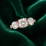 Rose gold Three-Stone Cushion Diamond Engagement Ring with Prong Setting on a Classic Band_6