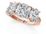 Rose gold Three-Stone Cushion Diamond Milgrain Pave Band with Prong Setting 1