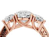 Rose gold Three-Stone Cushion Diamond Milgrain Pave Band with Prong Setting 4