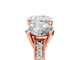 Rose gold Three-Stone Cushion Diamond Milgrain Pave Band with Prong Setting 5