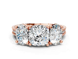 Rose gold Three-Stone Cushion Diamond Milgrain Pave Band with Prong Setting