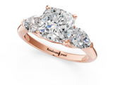 Rose gold Three-Stone Cushion Diamond Ring with Pear Side Stones in Four-Prong Setting_50