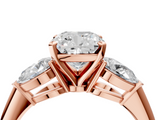Rose gold Three-Stone Cushion Diamond Ring with Pear Side Stones in Four-Prong Setting_53