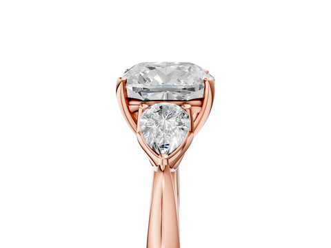 Rose gold Three-Stone Cushion Diamond Solitaire Ring with Pear Side Stones and Four-Prong Setting_60