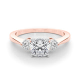 Rose gold Three-Stone Cushion Solitaire Ring with Tapered Band and Four-Prong Setting 1