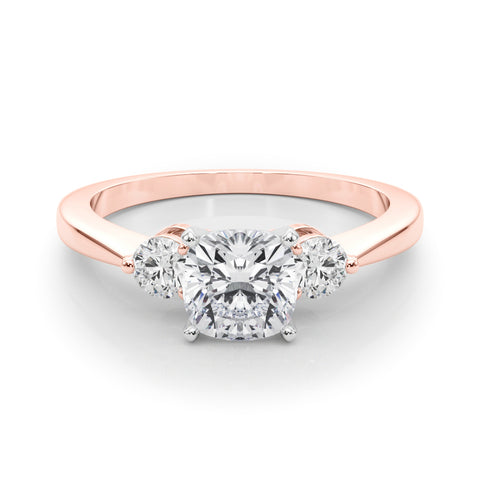 Rose gold Three-Stone Cushion Solitaire Ring with Tapered Band and Four-Prong Setting 1
