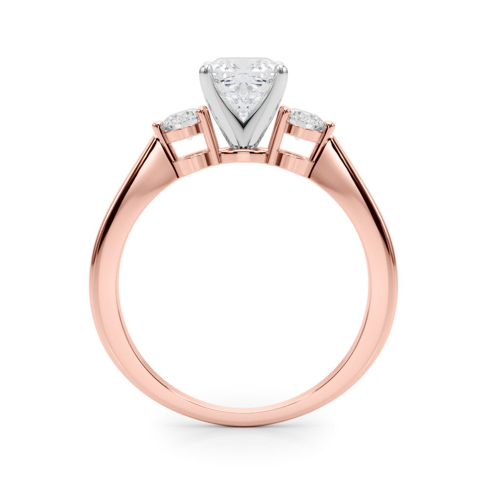 Rose gold Three-Stone Cushion Solitaire Ring with Tapered Band and Four-Prong Setting 2