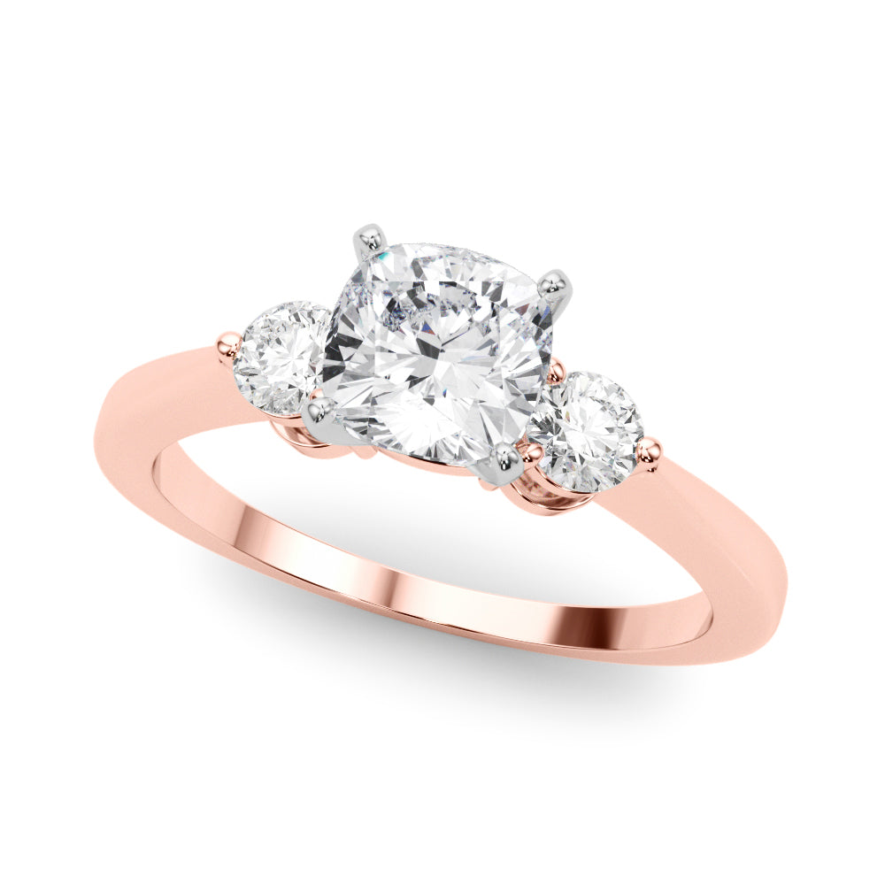Rose gold Three-Stone Cushion Solitaire Ring with Tapered Band and Four-Prong Setting