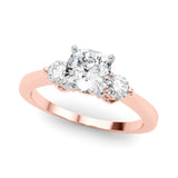 Rose gold Three-Stone Cushion Solitaire Ring with Tapered Band and Four-Prong Setting
