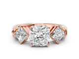 Rose gold Three-Stone Cushion and Princess Cut Diamond Ring with Channel Band and Four-Prong Setting_16