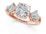 Rose gold Three-Stone Cushion and Princess Cut Diamond Ring with Channel Band and Four-Prong Setting_17