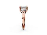 Rose gold Three-Stone Emerald Brilliant Cut Solitaire Ring with Prong Setting on a Classic Band 2