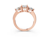 Rose gold Three-Stone Emerald Brilliant Cut Solitaire Ring with Prong Setting on a Classic Band 3