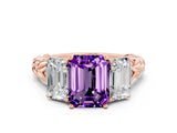 Rose gold Three-Stone Emerald Cut Amethyst Braided Band Ring with Four-Prong Setting_48