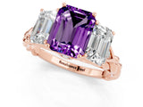 Rose gold Three-Stone Emerald Cut Amethyst Braided Band Ring with Four-Prong Setting_49