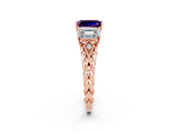 Rose gold Three-Stone Emerald Cut Amethyst Braided Band Ring with Four-Prong Setting_50