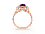 Rose gold Three-Stone Emerald Cut Amethyst Braided Band Ring with Four-Prong Setting_51