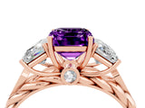 Rose gold Three-Stone Emerald Cut Amethyst Braided Band Ring with Four-Prong Setting_52