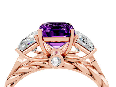 Rose gold Three-Stone Emerald Cut Amethyst Braided Band Ring with Four-Prong Setting_52