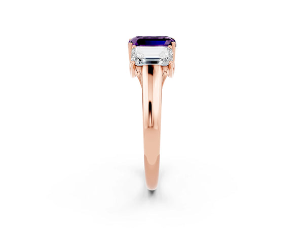 Rose gold Three-Stone Emerald Cut Amethyst Engagement Ring with Prong Setting