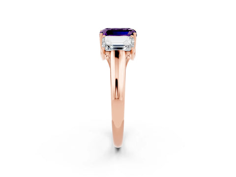Rose gold Three-Stone Emerald Cut Amethyst Engagement Ring with Prong Setting_2