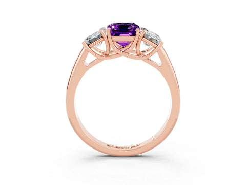 Rose gold Three-Stone Emerald Cut Amethyst Engagement Ring with Prong Setting_3