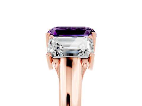 Rose gold Three-Stone Emerald Cut Amethyst Engagement Ring with Prong Setting_5