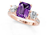 Rose gold Three-Stone Emerald Cut Amethyst Pavé Band with Four-Prong Setting_1