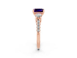 Rose gold Three-Stone Emerald Cut Amethyst Pavé Band with Four-Prong Setting_2