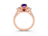 Rose gold Three-Stone Emerald Cut Amethyst Pavé Band with Four-Prong Setting_3