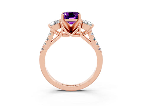 Rose gold Three-Stone Emerald Cut Amethyst Pavé Band with Four-Prong Setting_3