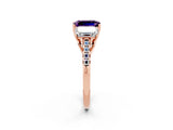 Rose gold Three-Stone Emerald Cut Amethyst Ring with Pavé Band and Prong Setting_14