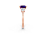 Rose gold Three-Stone Emerald Cut Amethyst Ring with Pear Side Stones and Four-Prong Setting_2