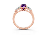 Rose gold Three-Stone Emerald Cut Amethyst Ring with Pear Side Stones and Four-Prong Setting_3