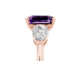 Rose gold Three-Stone Emerald Cut Amethyst Ring with Pear Side Stones and Four-Prong Setting_5