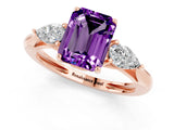 Rose gold Three-Stone Emerald Cut Amethyst Ring with Pear  Side Stones in Four-Prong Setting_13