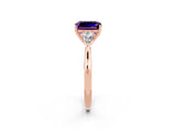 Rose gold Three-Stone Emerald Cut Amethyst Ring with Pear  Side Stones in Four-Prong Setting_14