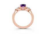 Rose gold Three-Stone Emerald Cut Amethyst Ring with Pear  Side Stones in Four-Prong Setting_15