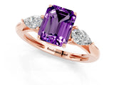 Rose gold Three-Stone Emerald Cut Amethyst Ring with Pear  Side Stones in Four-Prong Setting_37