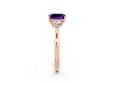 Rose gold Three-Stone Emerald Cut Amethyst Ring with Pear  Side Stones in Four-Prong Setting_38