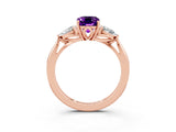 Rose gold Three-Stone Emerald Cut Amethyst Ring with Pear  Side Stones in Four-Prong Setting_39