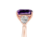Rose gold Three-Stone Emerald Cut Amethyst Ring with Pear  Side Stones in Four-Prong Setting_41