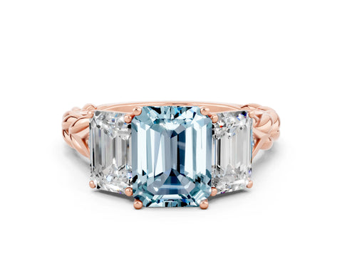 Rose gold Three-Stone Emerald Cut Aquamarine Braided Band Ring with Four-Prong Setting_36