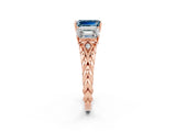 Rose gold Three-Stone Emerald Cut Aquamarine Braided Band Ring with Four-Prong Setting_38
